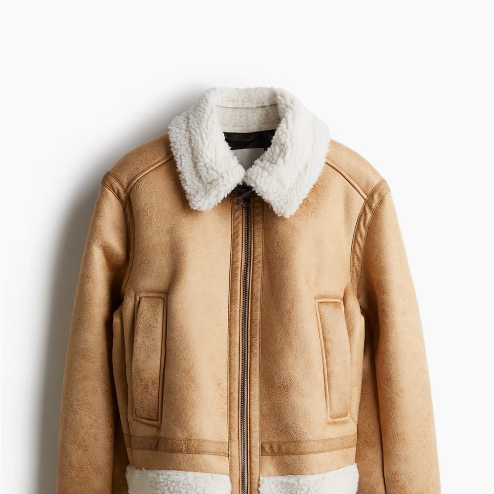H&M Tan Teddy Jacket with Cream Accents- new without tags